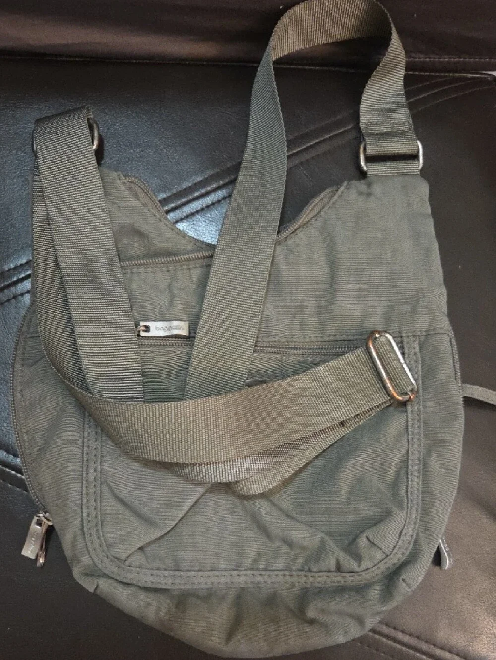 Baggallini Olive Green Crossbody Bag with Silver Hardware